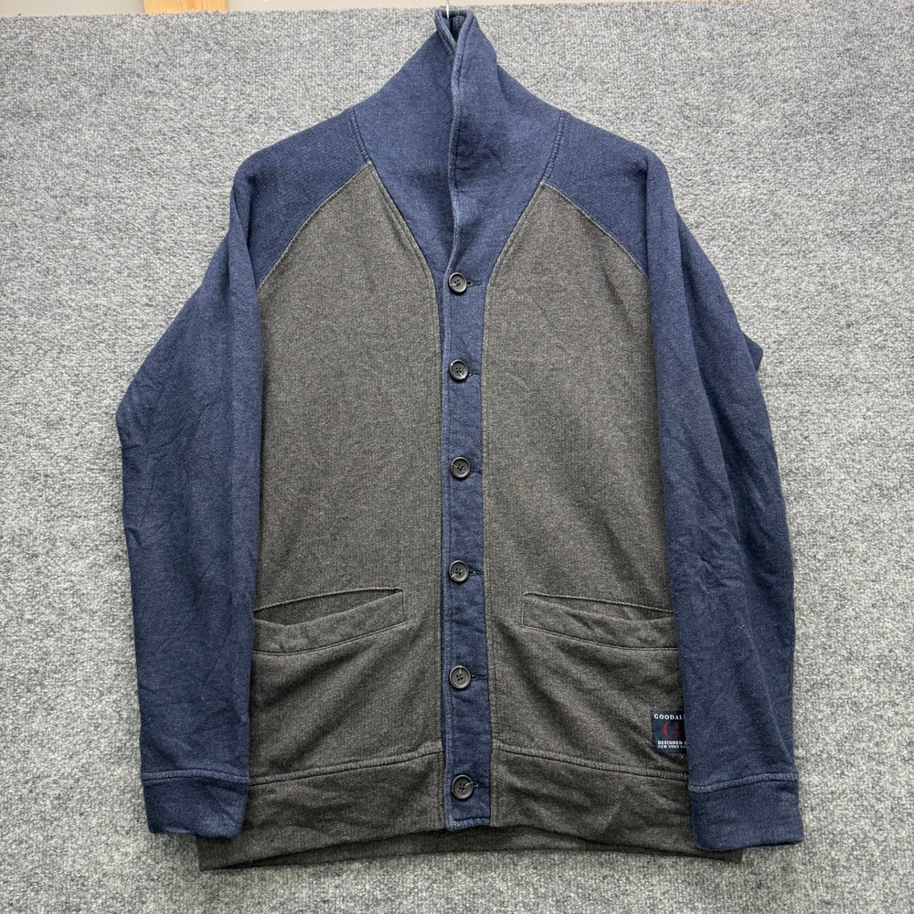 Goodale Shawl Collar Cardigan Sweater Mens Large Gray Blue Button Fleece Casual